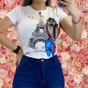 Euro chic fashion t shirt with rhinestones